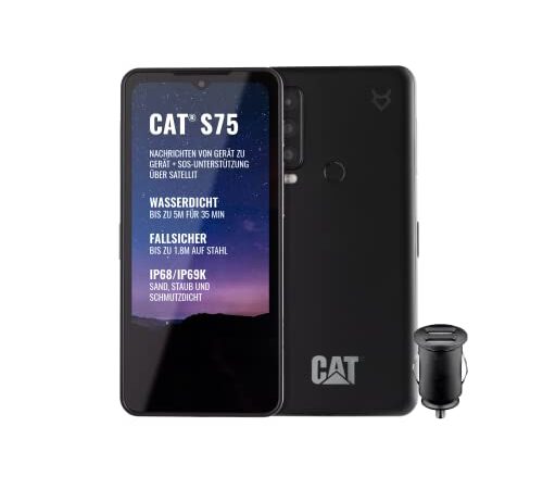 Cat S75 - Smartphone 5G Resistente con conexión satélite (IP68 e IP69K, MIL Spec 810H, Pantalla FHD+ 120 Hz, procesador Octa Core de 2 GHz, batería de 5000 mAh, 6 GB/128 GB, Android 12), Color Negro