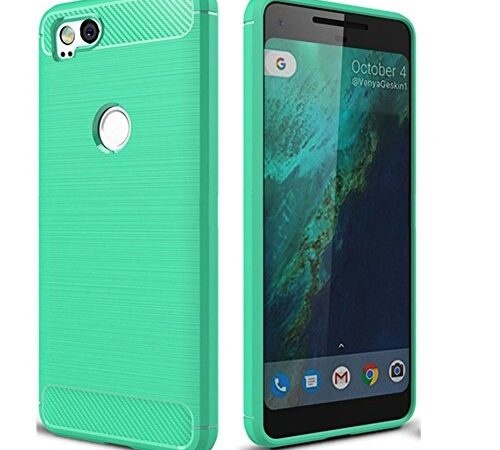 Cruzerlite Google Pixel 2 XL Funda, Carbon Fiber Shock Absorption Slim Cover for Google Pixel 2 XL (2017) (Black) (Teal)