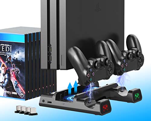 ElecGear PS4 Refrigeración Soporte Vertical con Ventiladores, Estación de Carga de Mandos Charger Cargador con 10x Juego Stand para DualShock 4 Controller y PS4, PS4 Slim, PS4 Pro