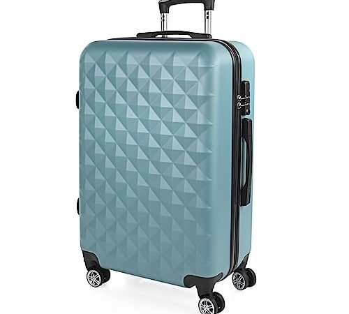 ITACA - Maletas de Viaje Medianas - Maleta Mediana 4 Ruedas - Maletas de Material ABS Resistentes y Ligeras - Maleta de Viaje 20kg, 65cm - Rígida Candado Combinación 771760, Azul Claro