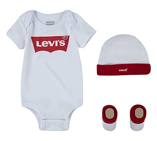 Levi's Classic batwing infant hat bodysuit bootie set 3pc Unisex bebé Blanco, 0-6 meses