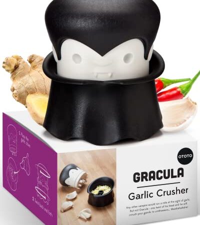 OTOTO Gracula Garlic Crusher also for Ginger, Nuts, Chili, Herbs - Twist Top Garlic Mincer & Easy Squeeze Manual Garlic Press & Peeler - BPA-Free Cool Kitchen Gadgets - Easy Clean by Hand Wash Only