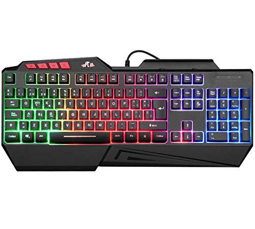 Rii Teclados Gaming, RK202 Teclado Gaming, Teclado USB, Teclado Gaming PS4 LED Retroiluminado con Cable USB, Teclado para PC/Laptop / PS4 / Xbox One (Teclados Español, Negro)