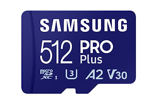 Samsung PRO Plus Tarjeta de memoria MicroSD con Adaptador SD, 512GB, 180 y 130 MB/s, Full HD & 4K UHD, UHS-I, U3, V30, A2, Compatible con Smartphone Android, Tableta, GoPro y Dron DJI (MB-MD512SA)