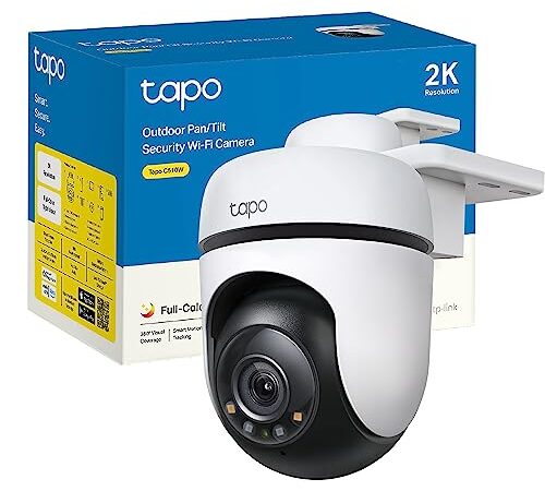 Tapo C510W - Cámara de vigilancia Wi-FI para Exteriores de 360º, visión Nocturna a Todo Color de 2k (3MP), detección de Personas con IA, Seguimiento de Movimiento Inteligente, IP65