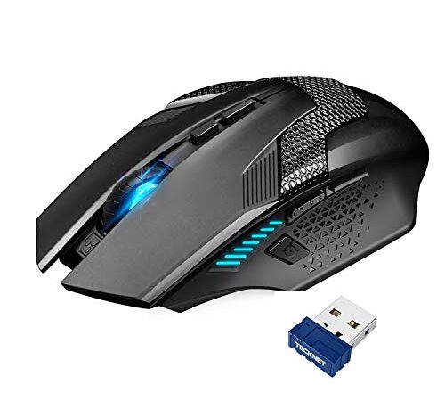 TECKNET Ratón Gaming Inalámbrico 2.4G Ratón Óptico Gaming Mouse Profesional para Gaming, Ratón con Receptor, 8 Botones, 4800DPI, 5 dpi Ajustables con LED