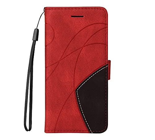 TIANCI Funda para Motorola Moto G6 Play/Moto E5, Billetera Carcasa Cuero PU de Dos Colores Empalmado, 3 Ranuras para Tarjetas, Función de Soporte Fundas para Motorola Moto G6 Play/Moto E5-Rojo