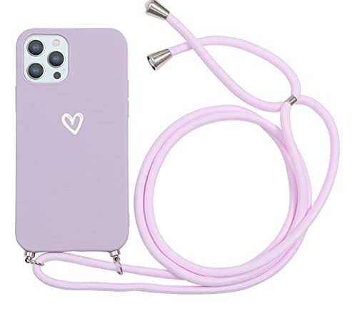 Yoedge Funda con Cuerda para Samsung Galaxy S9, Carcasa con Cadena Cordón Ajustable Ponible Colgante Correa Corazón Blanco Silicona Mate AntiChoque Suave TPU Cover para Samsung S9 (5,8 Pulgadas), Lila